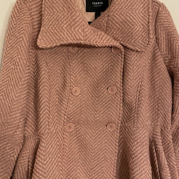 Torrid Women 1X Rose Pink Chevron Fit And Flare Double Breasted Peacoat NWOT - Picture 4 of 11
